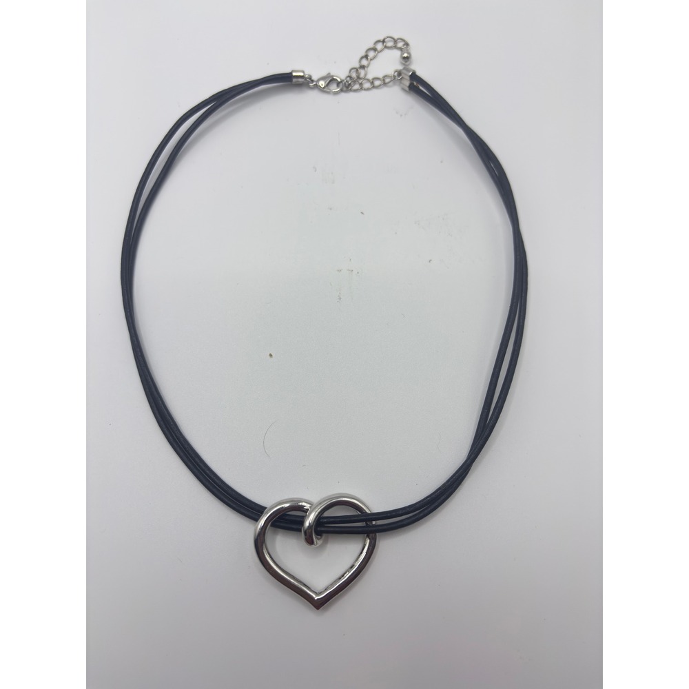 Nine & Company by Nine West Heart Pendant Multi-Strand Cord Necklace Silver Tone
